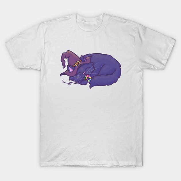 Purple Witch Cat Halloween T-Shirt by Art by Biyan